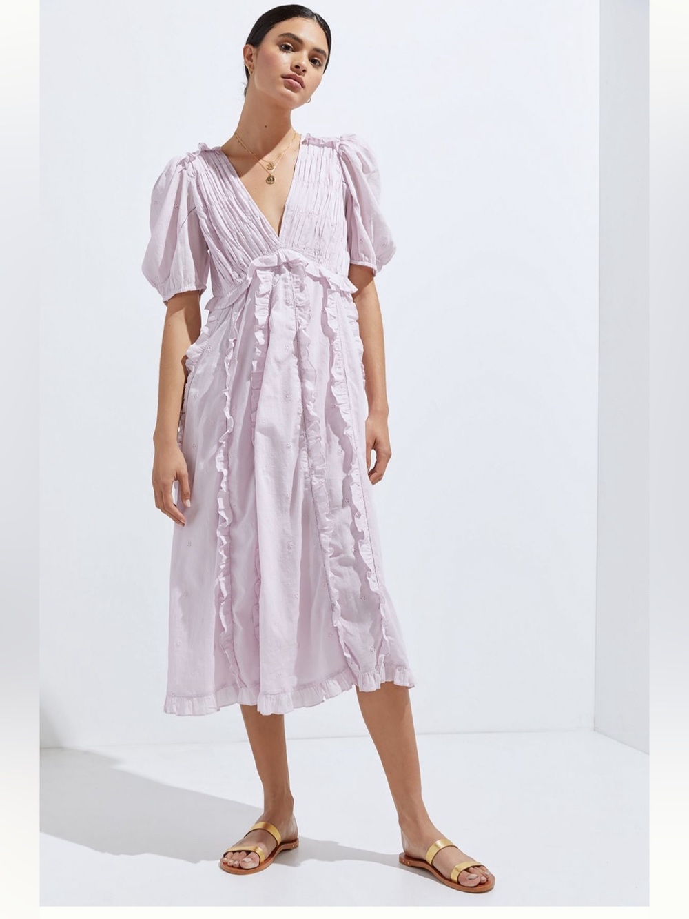 NWOT Anthropologie Forever That Girl Light Lavender Ruffle Midi Dress Medium